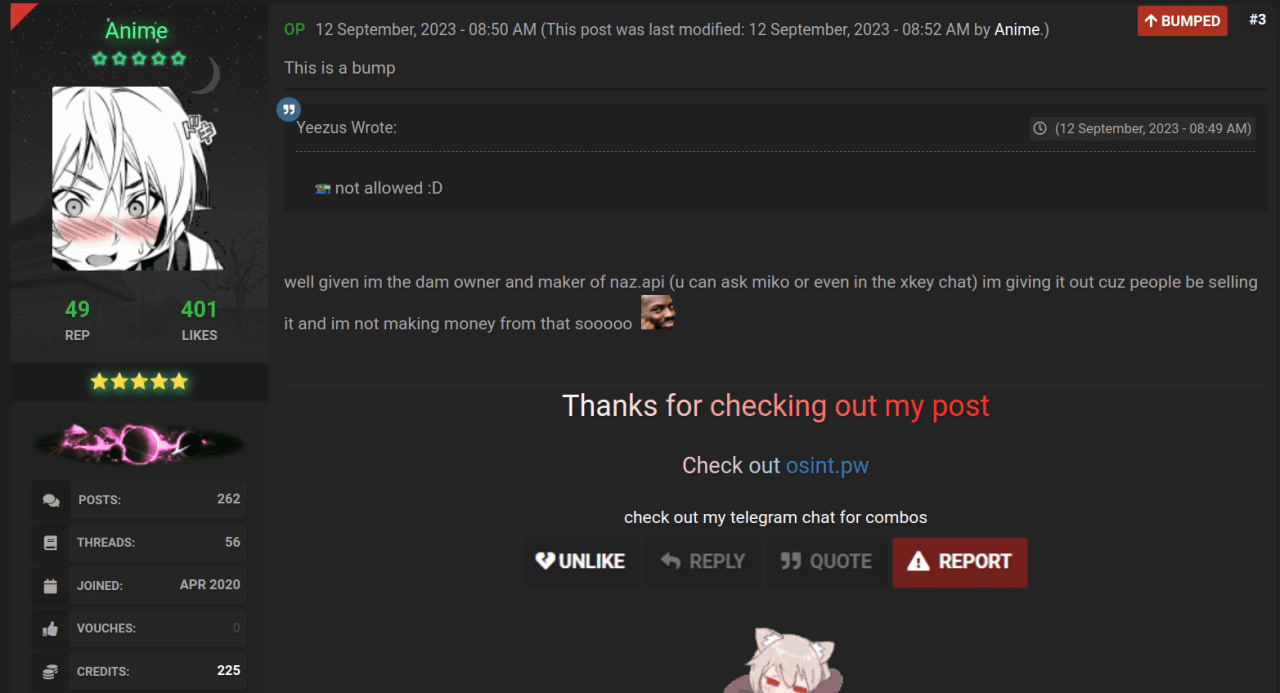 Figure 21: Statements of Naz.API creator about the origin of the collection