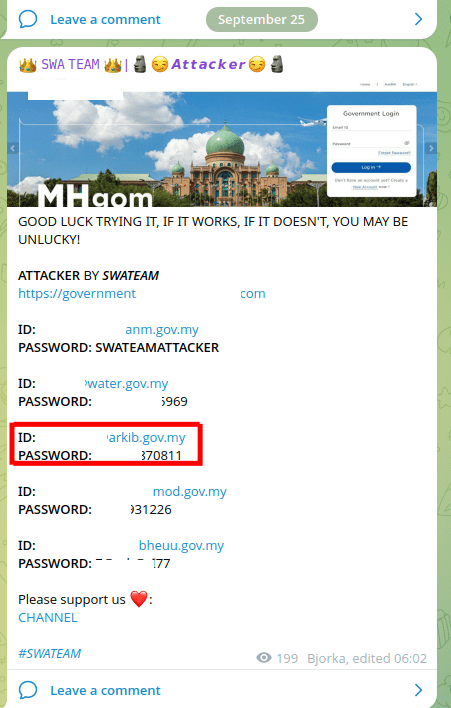 Figure 23: SWA TEAM” claiming the attack