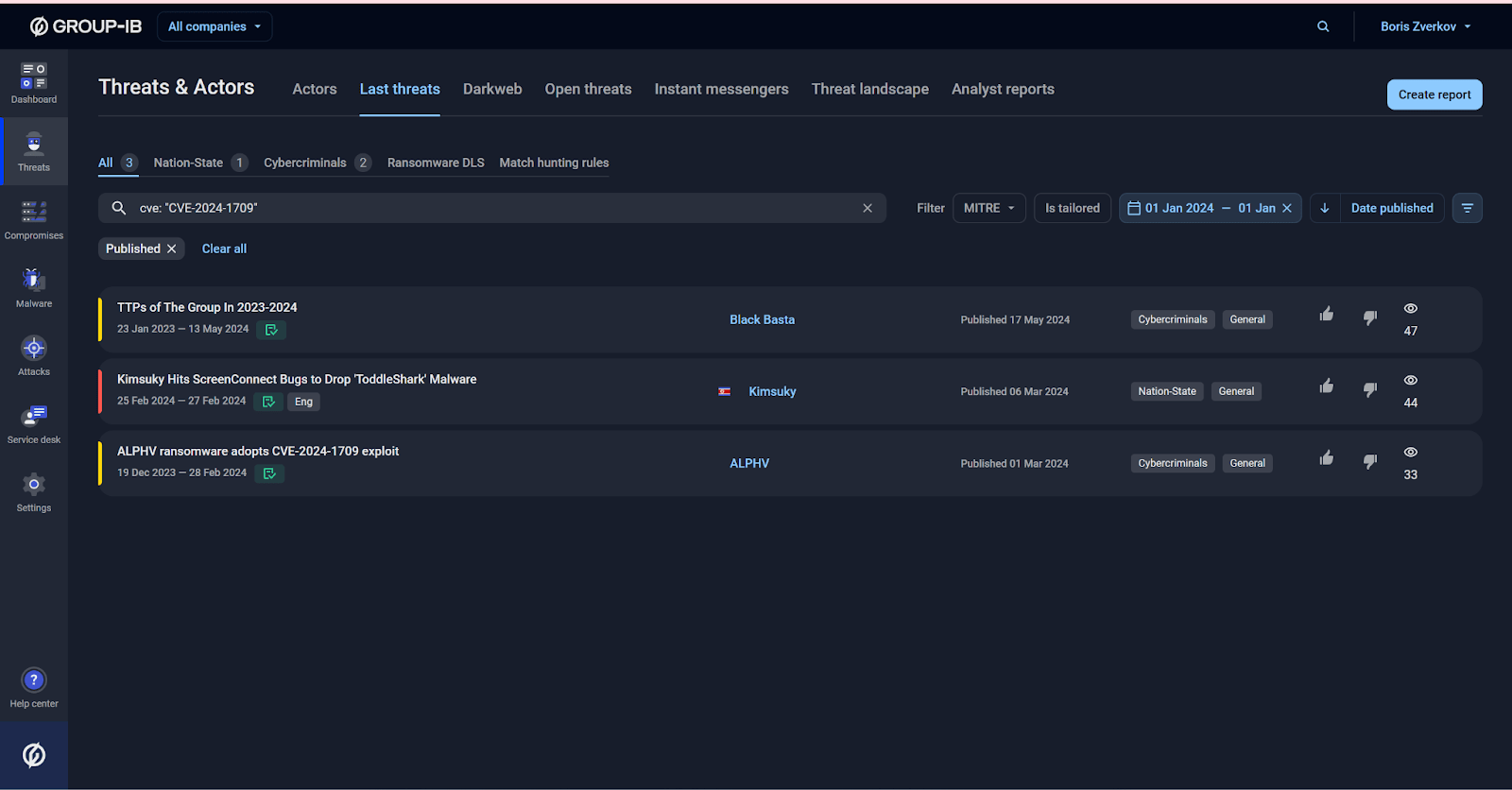 Figure 5. Manual search results for reports involving CVE-2024-1709