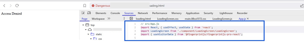 Figure 10. Advanced evasion technique using FingerprintJS to block non-targeted users.