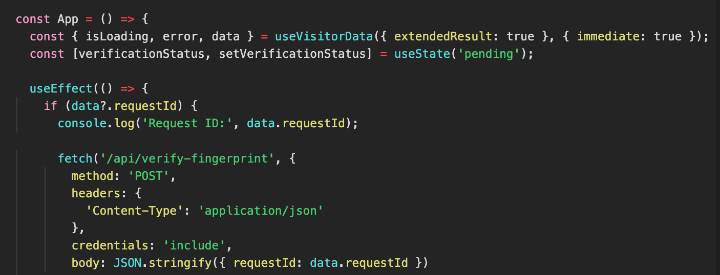 Figure 13. Client-Side logic for submitting fingerprint request ID to backend API.