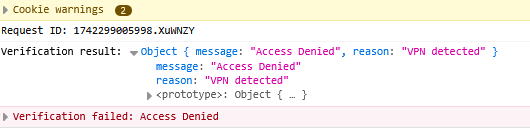 Figure 17. Failed verification from Custom Server Authorization.