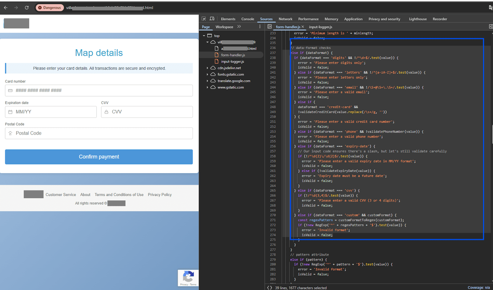 Figure 30. Payment custom form validation