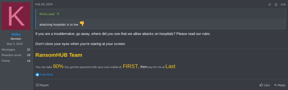 Figure 15. Comments of the RansomHub's operator on healthcare attacks