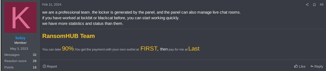Figure 28. RansomHub's operator trying to convince potential affiliates by similarities between RansomHub and other RaaS