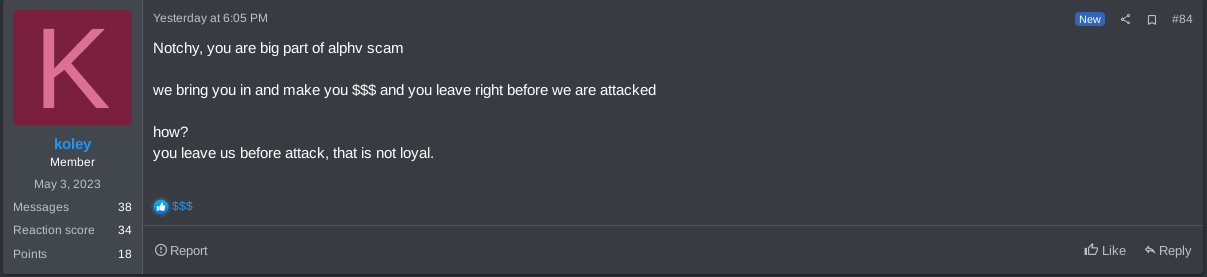 Figure 31. RansomHub's admin comment on RAMP forum about an alleged attack