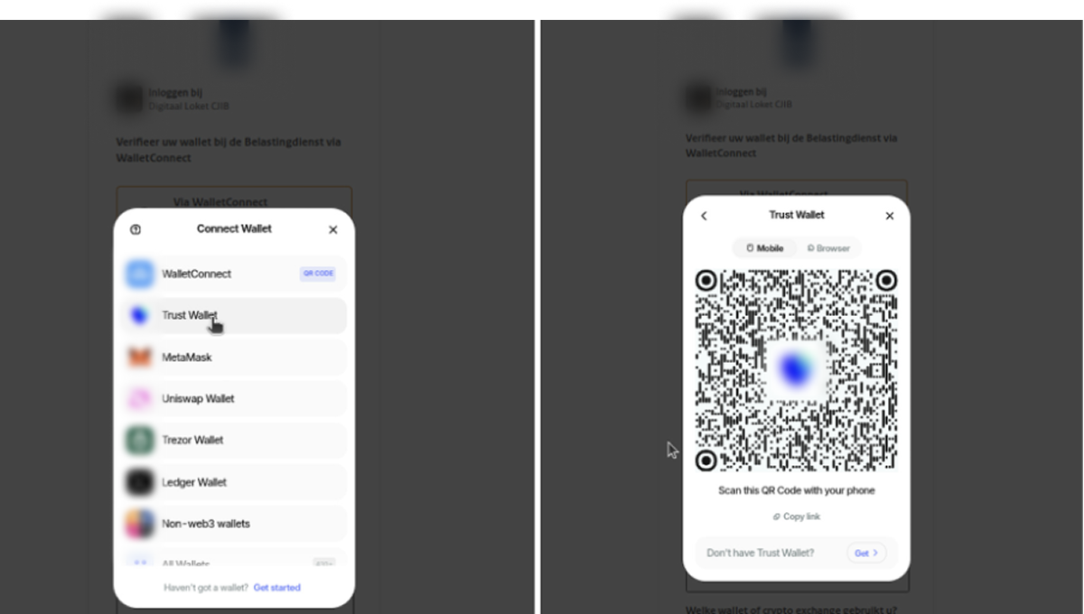 Figure 9, The victim is asked to scan a QR code in order to connect the malicious dApp to the crypto wallet