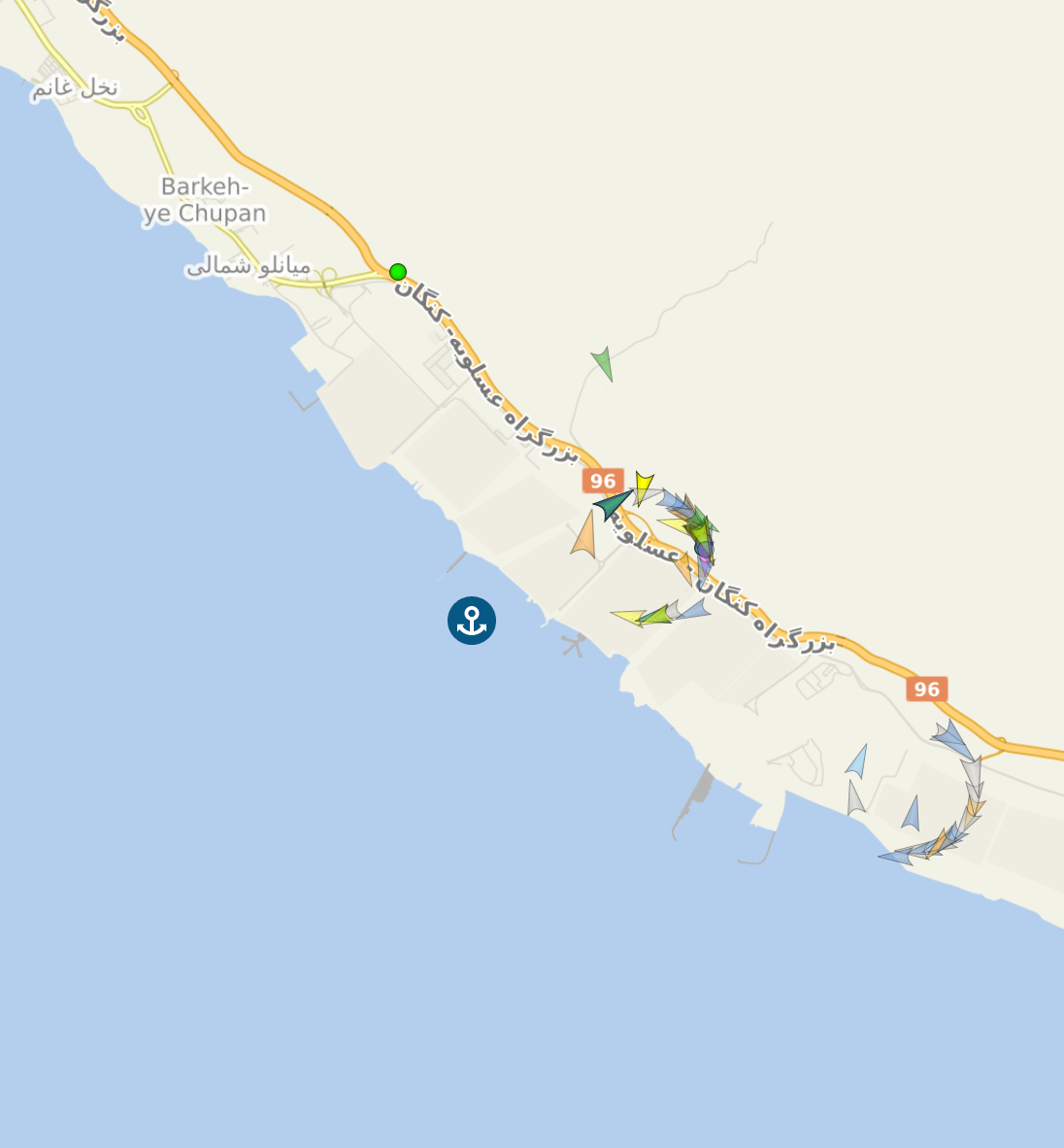Figure 5: Automatic Identification System (AIS) data showing 'ghost ships' with incorrect positioning around Port of Tombak, Iran on June 20 (Credit: VesselFinder)