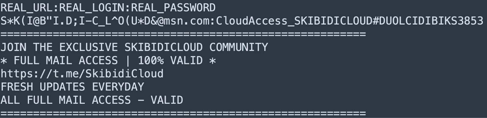 Figure 10. A screenshot of the text file from the Telegram channel.