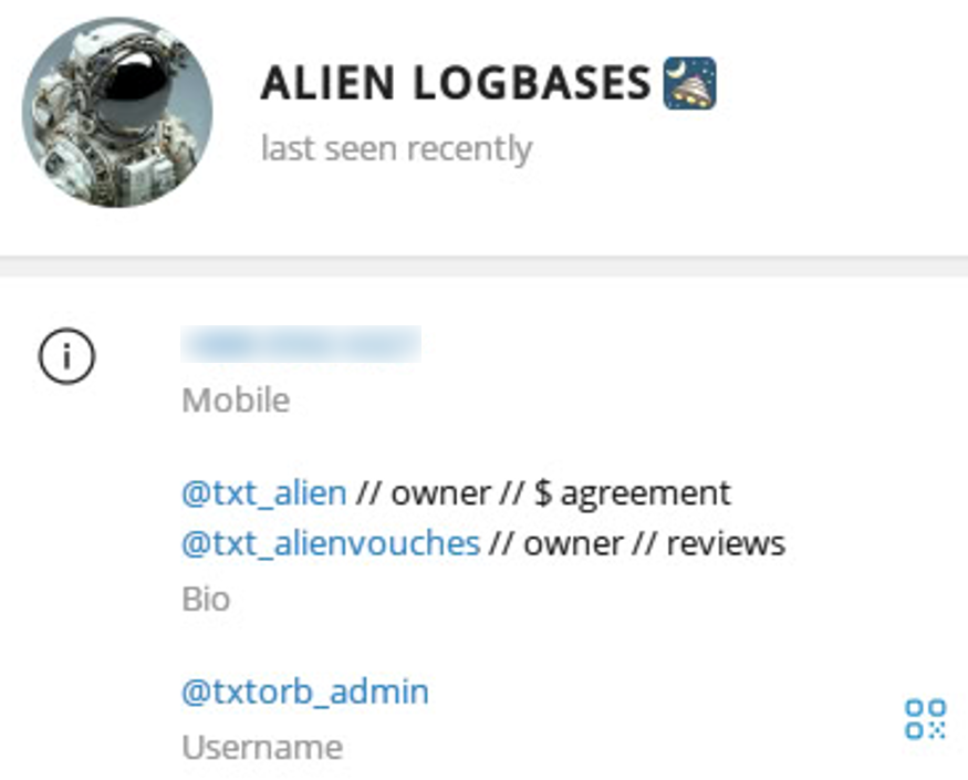 Figure 21. A screenshot of contact information of AlienTXT.
