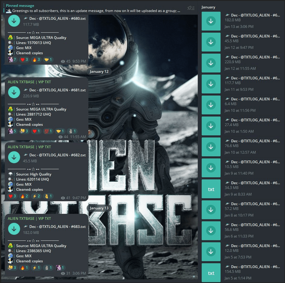 Figure 23. A clearer screenshot of the information shared by AlienTXT with Group-IB. 