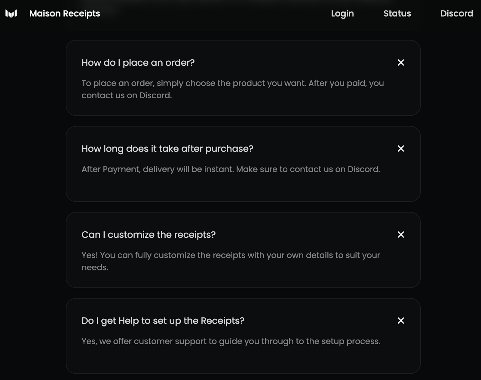 Figure 8. F.A.Q. of Maison Receipts