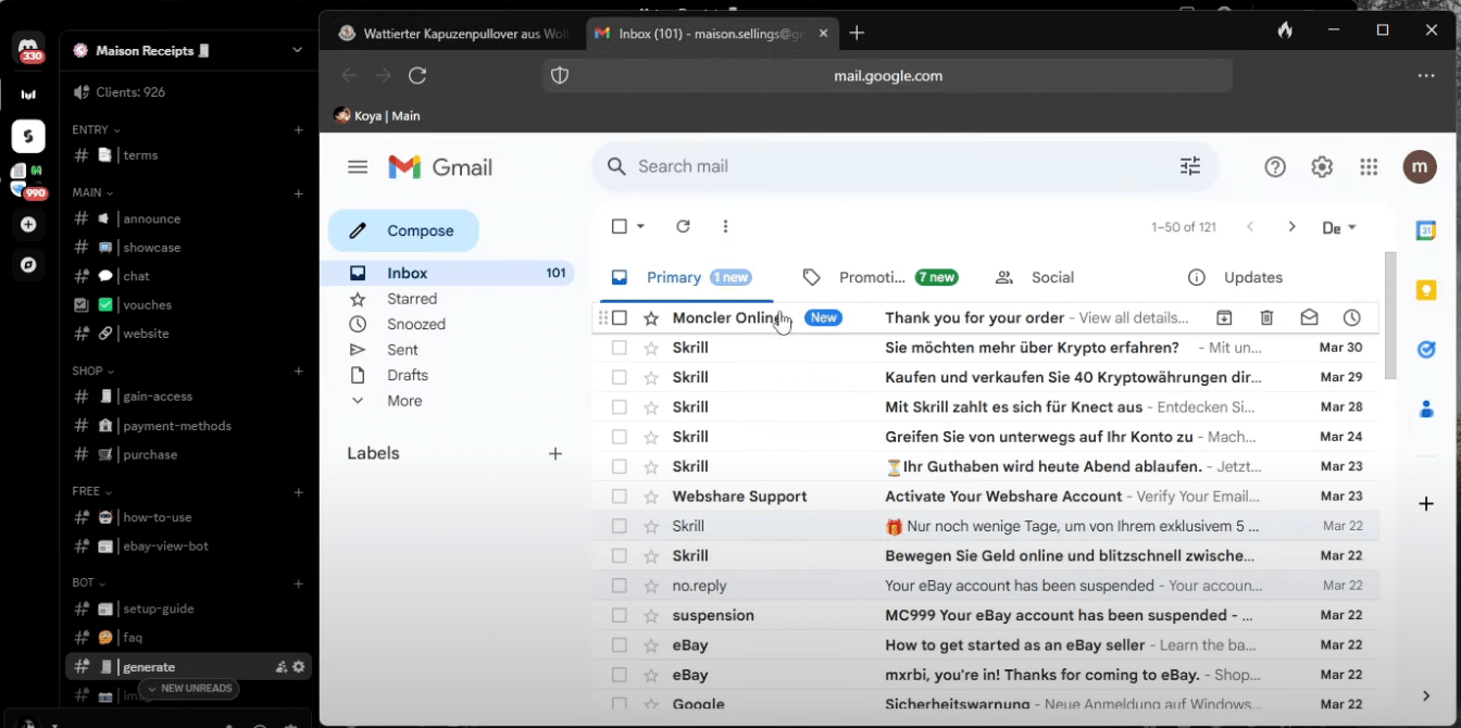 Figure 10. An email sent from Maison Receipts sending a fake generated receipt