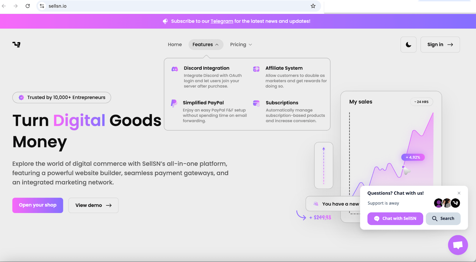 Figure 16. Sellsn.io online sale platform used by maisonreceipt.cc 