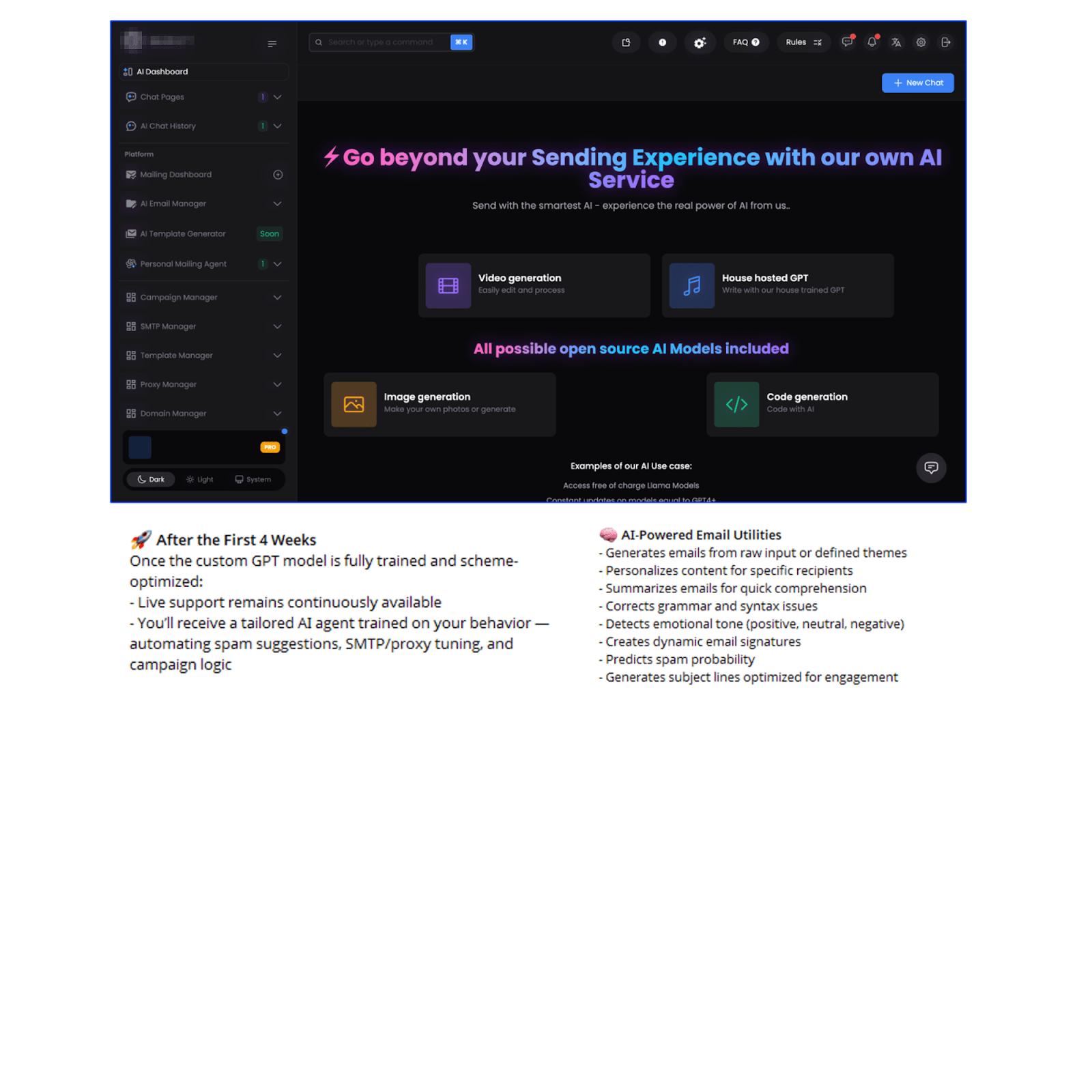 Figure 7. AI-powered spam mailer interface with ads from the developer describing the AI features