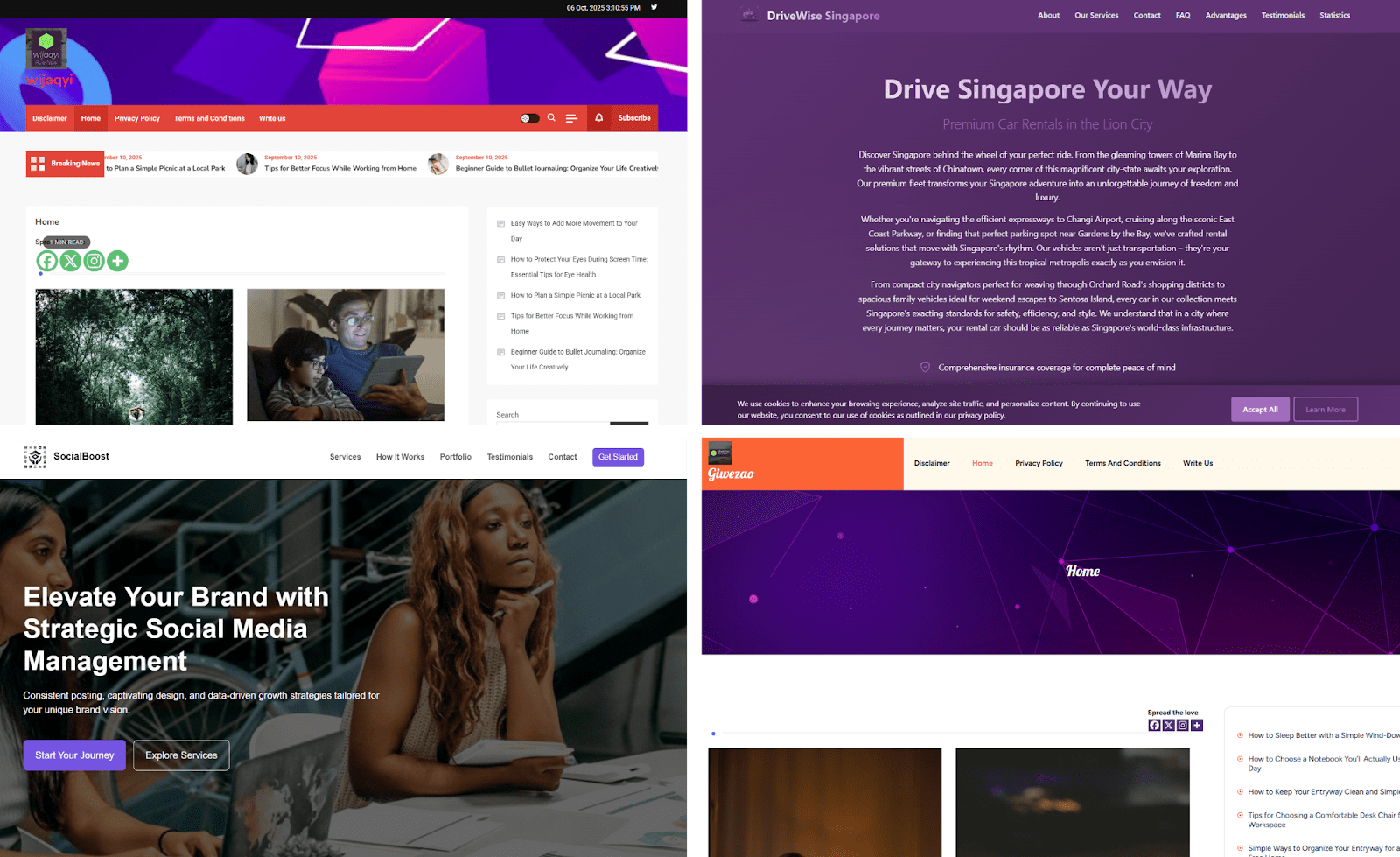 Figure 4. A series of four screenshots of “secure landing pages” for visitors that did not meet the scammers’ target criteria, as a way of evading detection by government and law enforcement agencies.
