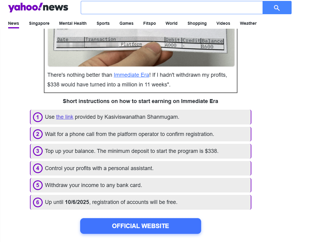 Figure 8. The site also features instructions on how to users could get involved with the “Immediate Era” program.
