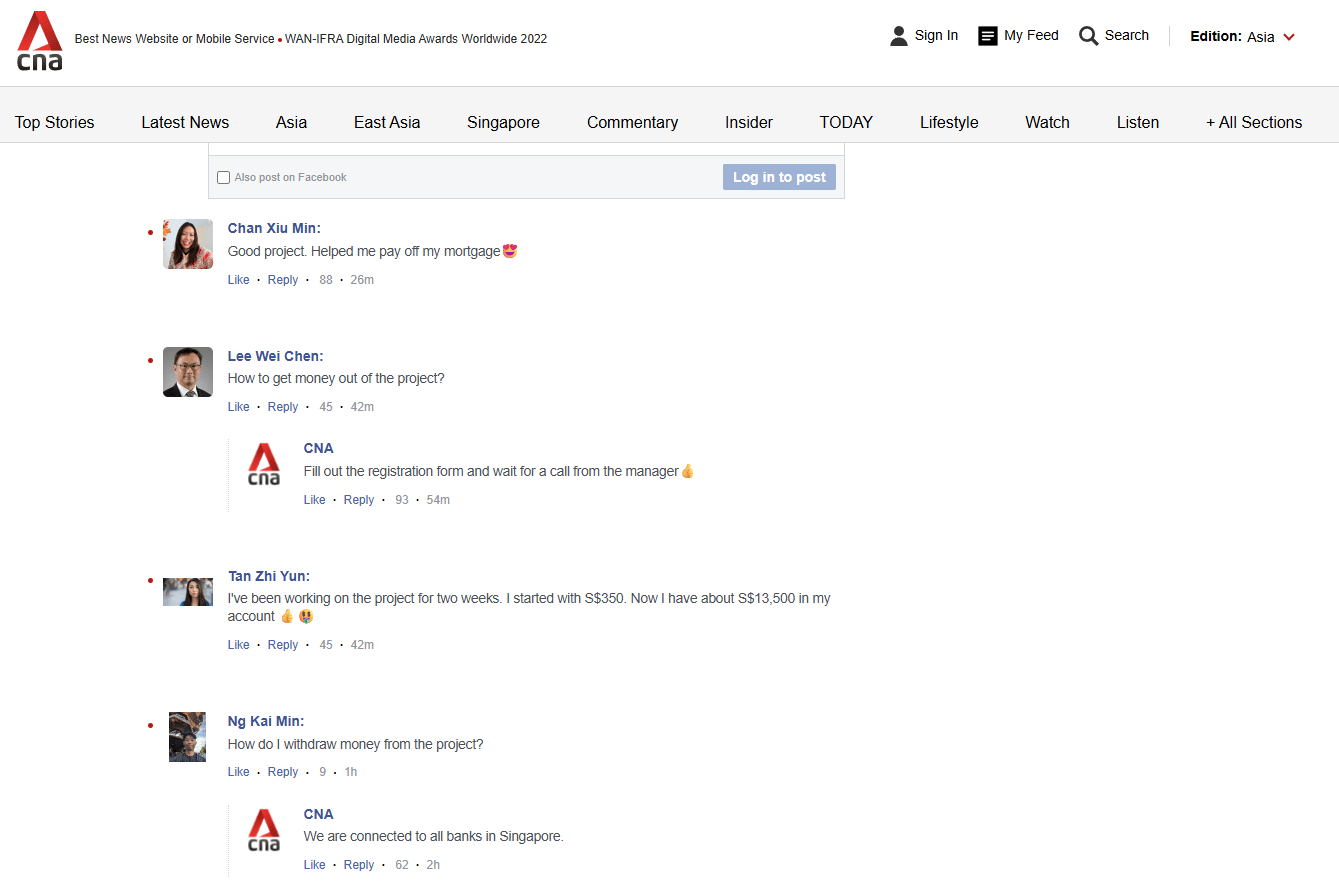 Figure 9. Fabricated comments on the fake media outlet website.