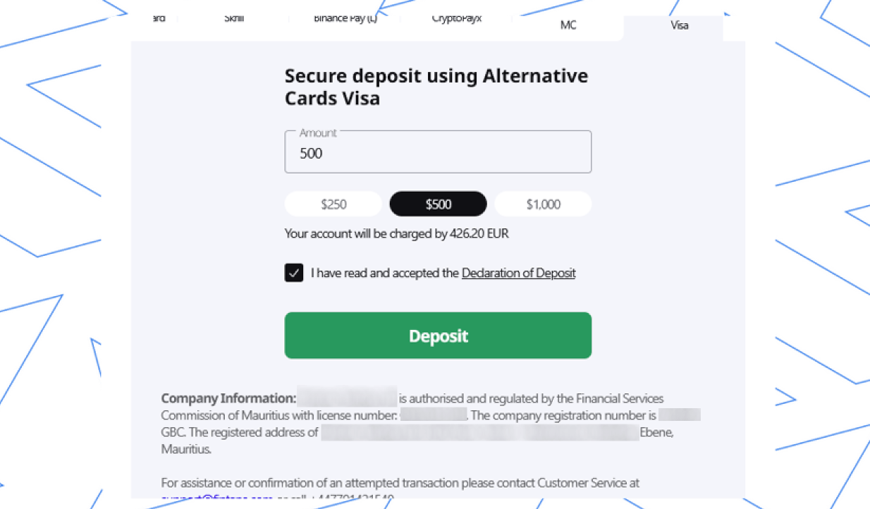 Figure 14. A screenshot of the interface on the platform for adding deposits.