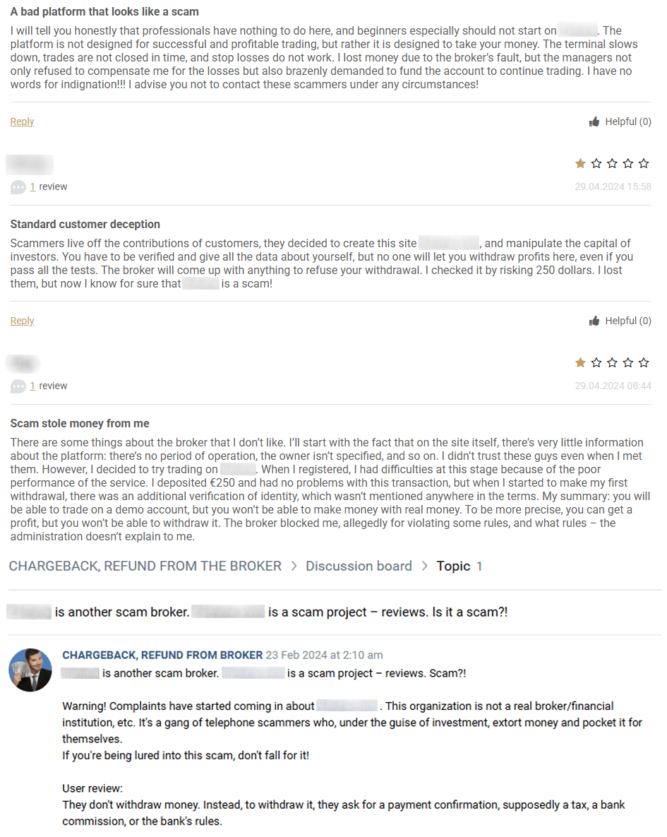 Figure 15. Screenshots of negative user reviews of the platform.