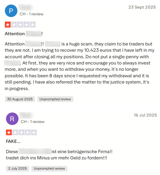Figure 16. Screenshots of user reviews of platform, calling it a scam.