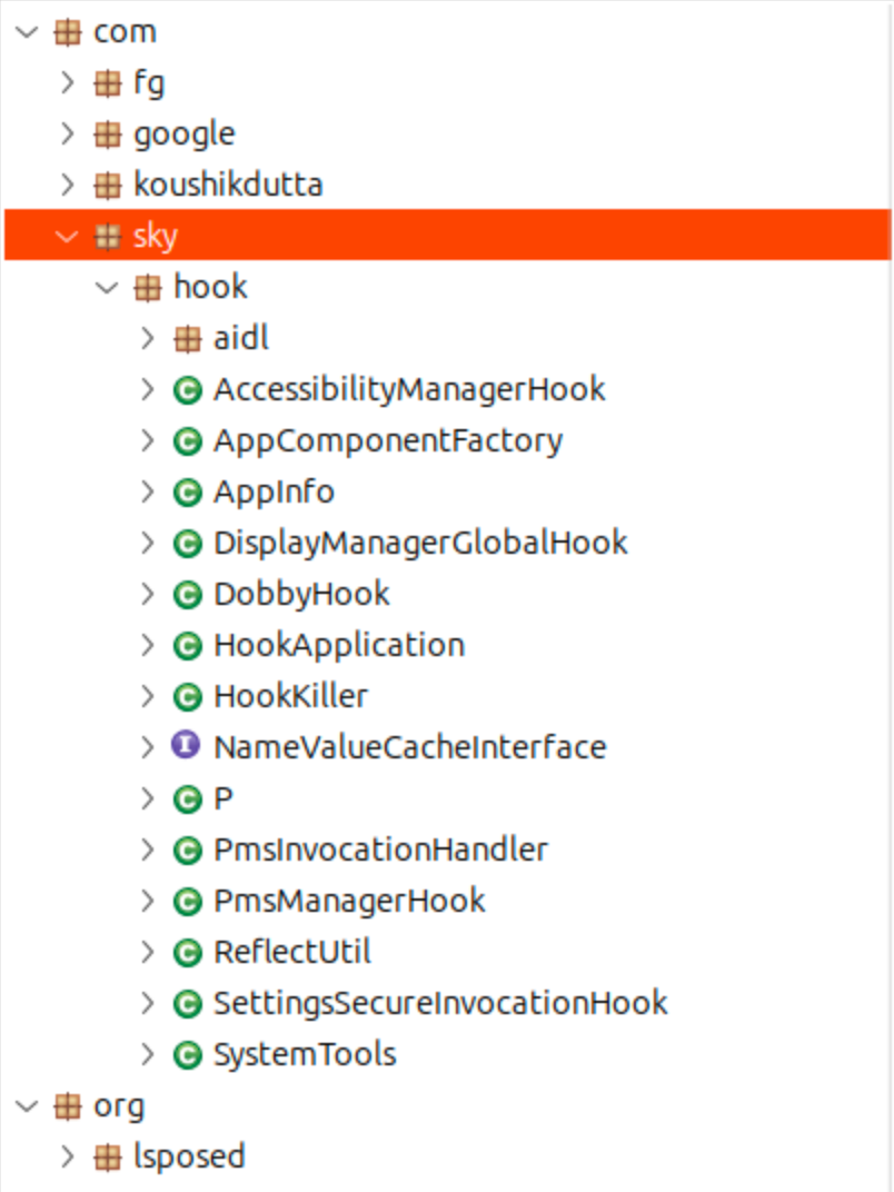 Figure 24. Example of class hierarchy in SkyHook.