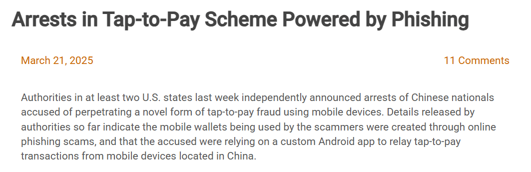 Figure 2e. Article highlighting arrests in the United States in March 2025