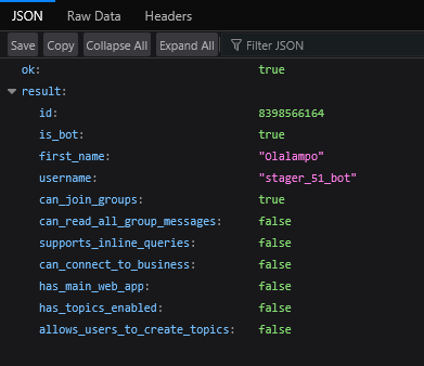 Figure 15. C2 Telegram bot information.