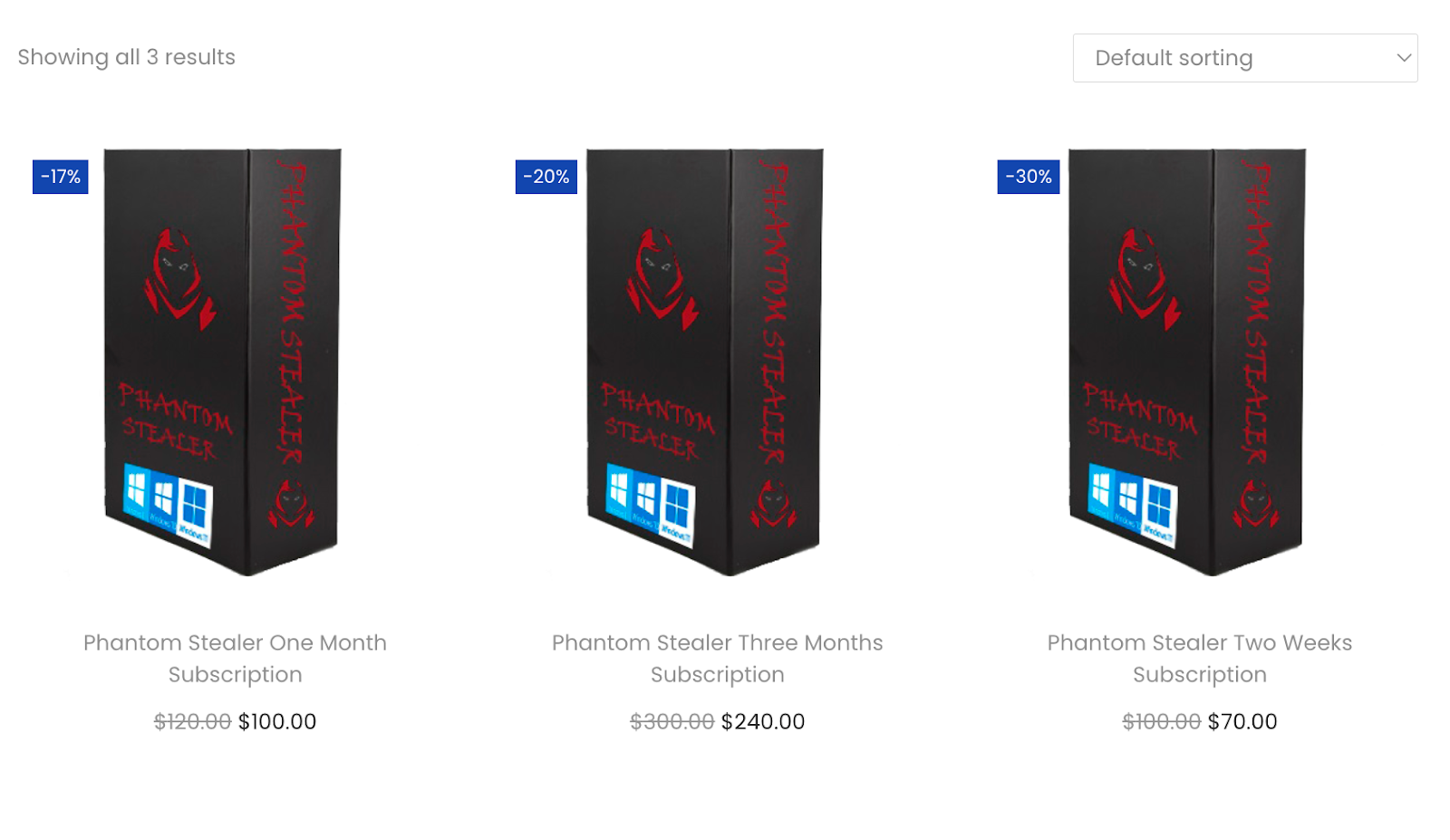 Figure 1. Phantom Stealer subscription tiers advertised on the project's website