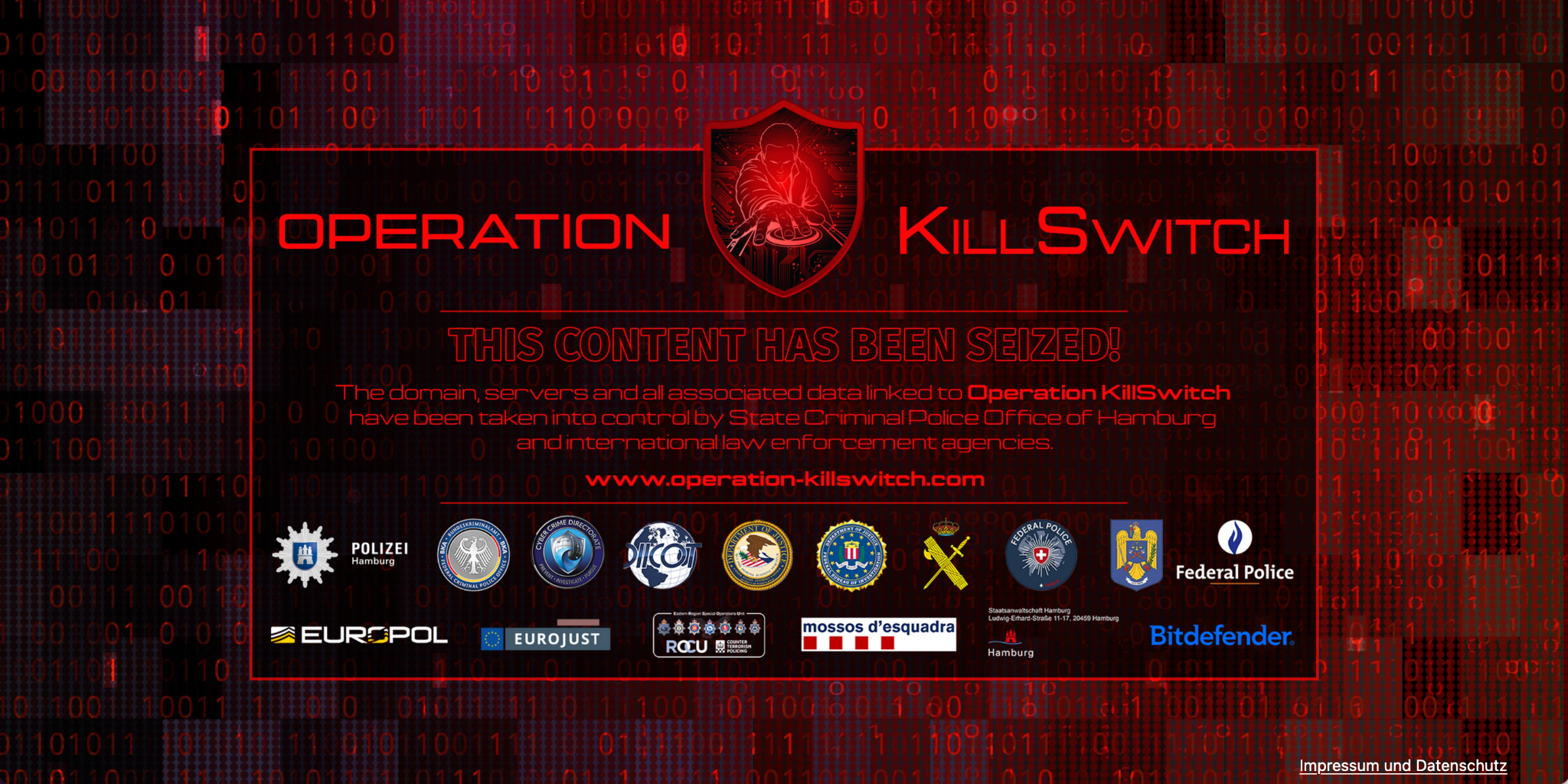 KillSec's dark web site following its seizure by law enforcement as part of Operation KillSwitch.