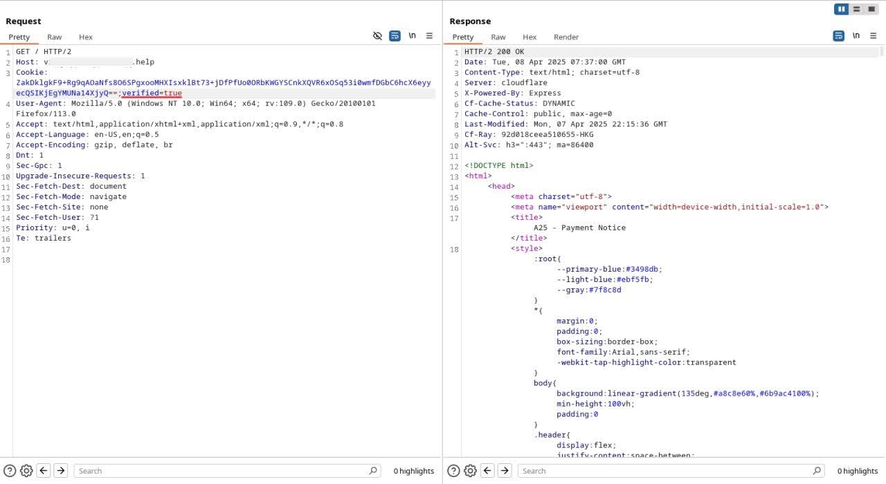 Figure 21b. After editing the cookie field to “verified=true”.