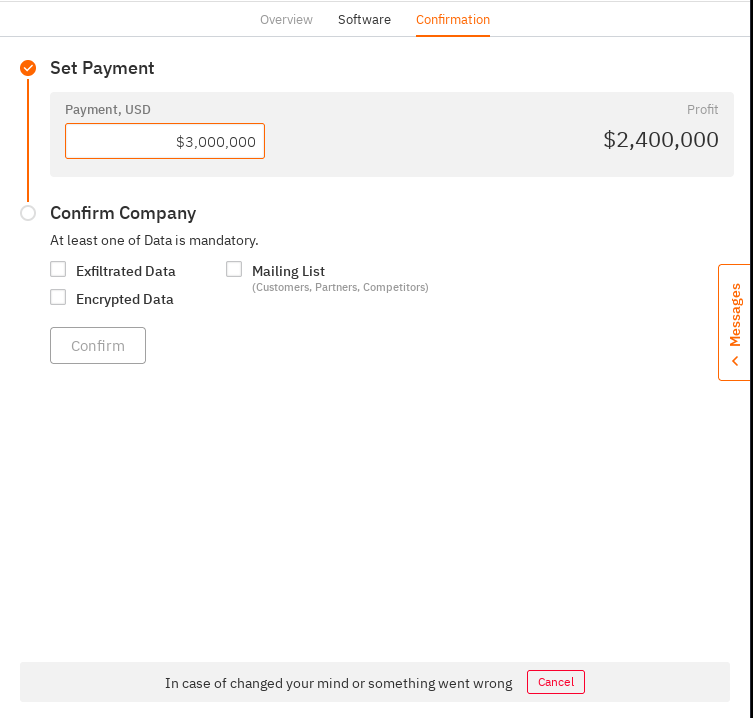 Figure 11. A screenshot of the confirmation panel, and the required actions during the intrusion.