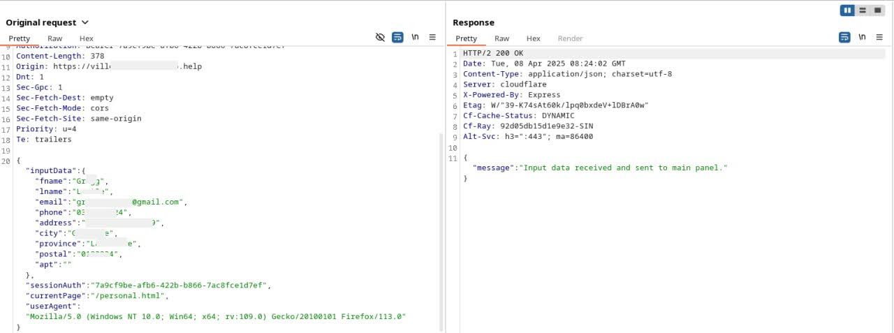 Figure 26. Send input data from Personal Page.