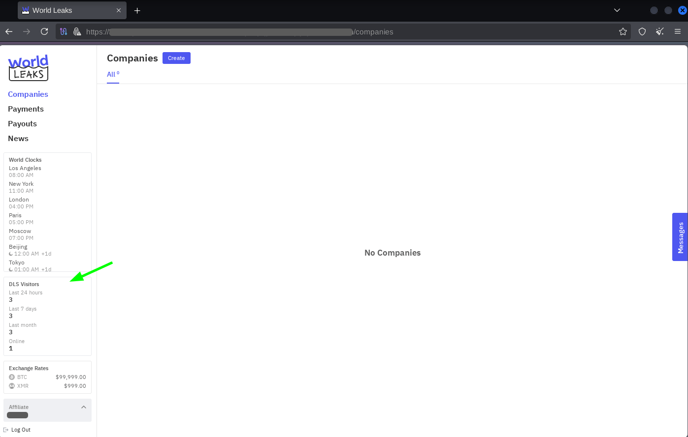 Figure 30. The World Leaks affiliate panel home screen.