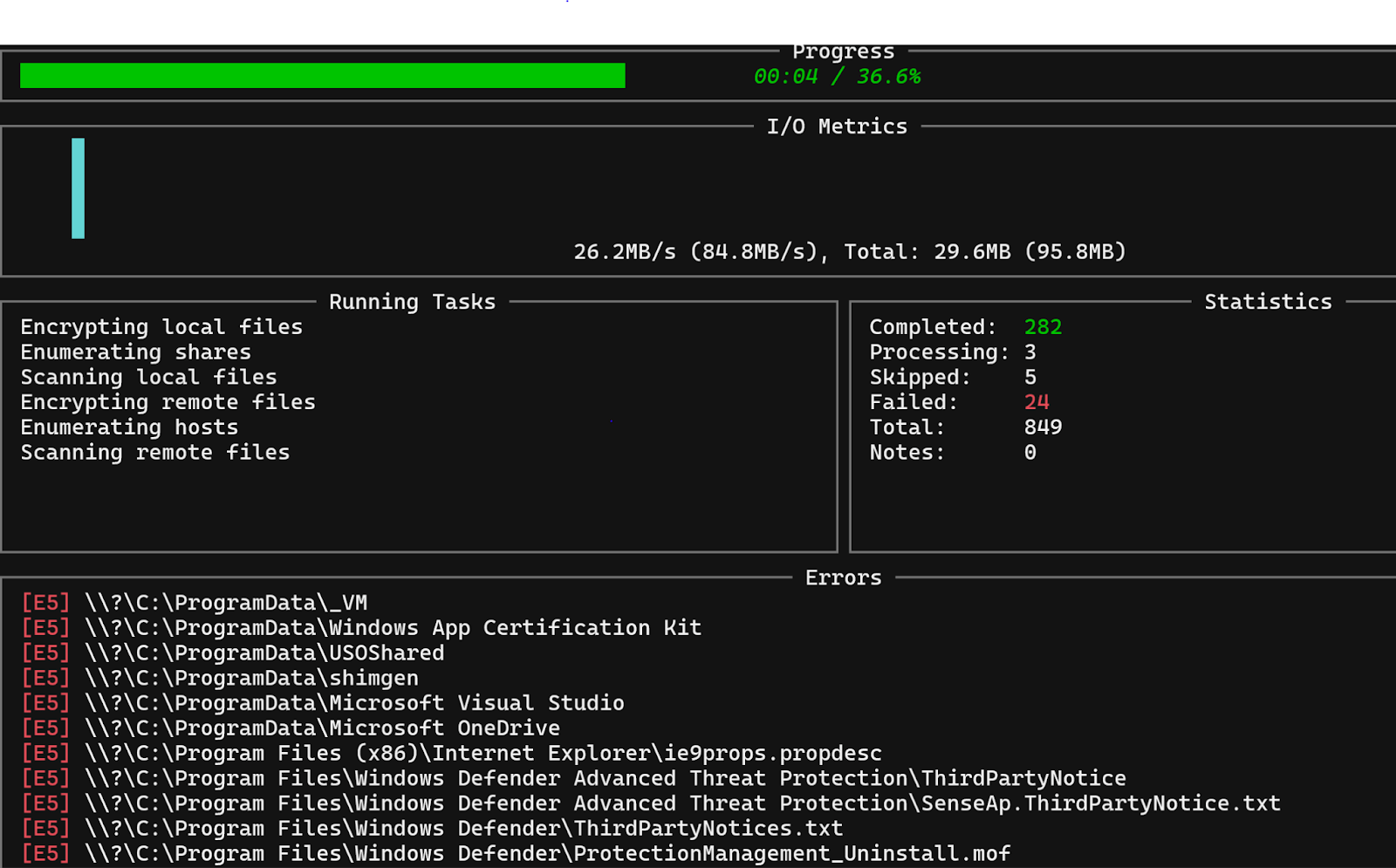 Figure 31. A screenshot of the debug console during the encryption process.