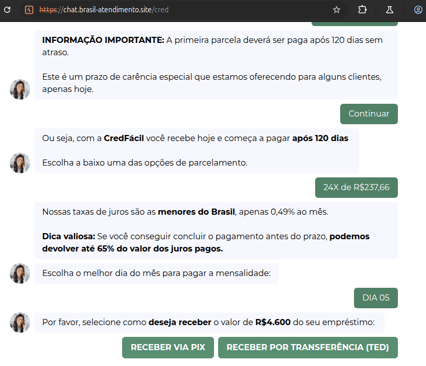 Image 4: After the information is validated, they offer loan options, asking the users for the type of repayment, the amount, the due date, and the funds transfer method. Image 4: After the information is validated, they offer loan options, asking the users for the type of repayment, the amount, the due date, and the funds transfer method.