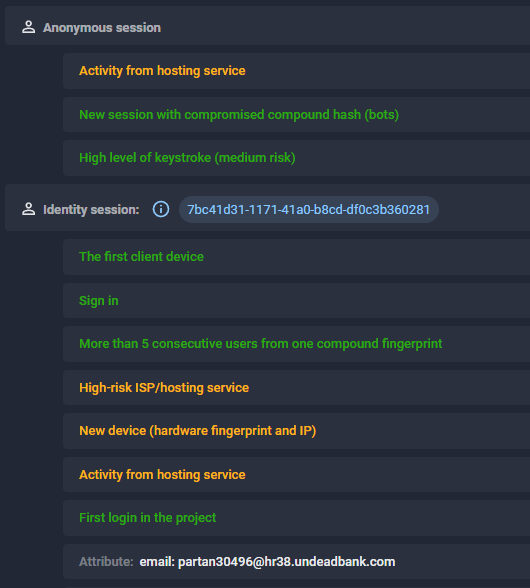 Figure 4. Web-app session captured by Fraud Protection during the SMS Pumping attack