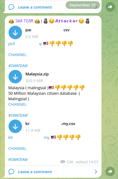 Figure 5: Hacktivist group sensational claim of stealing data borrowed from old famous social network leak who claimed stealing 50M Malaysian citizens database